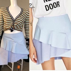 Zara Blue Stripe A-Line Frilled RUFFLE
